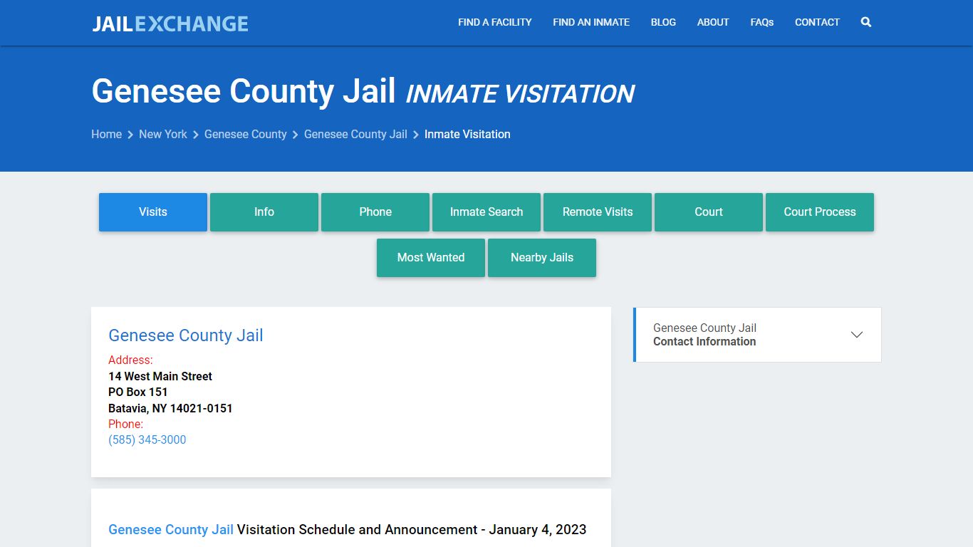 Inmate Visitation - Genesee County Jail, NY - Jail Exchange